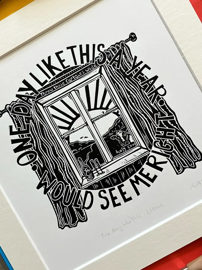 one day like this elbow lyric lino print