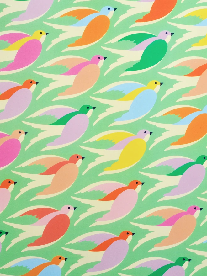 Birds in mint Wrapping Paper - Detail