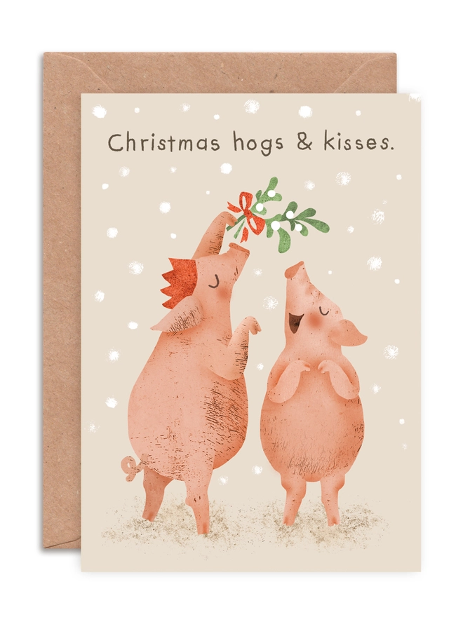 multipack set pack assorted christmas cards pig hog pun funny holiday kid's children's adults cute animal illustrated illustration