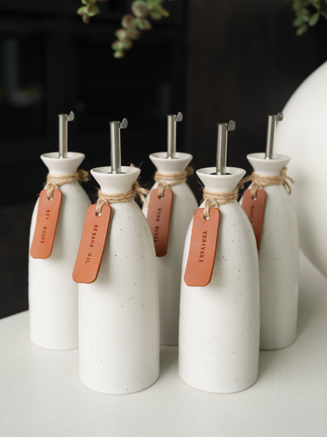 handmade leather oil labels