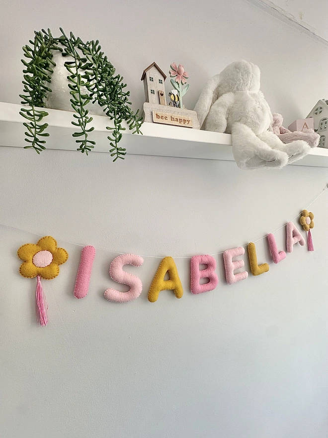 Personalised Name Garland with Flowers, nursery bunting, name banner
