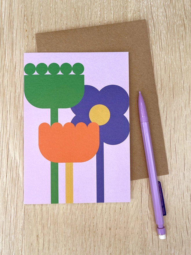 Greetings card with graphic flowers