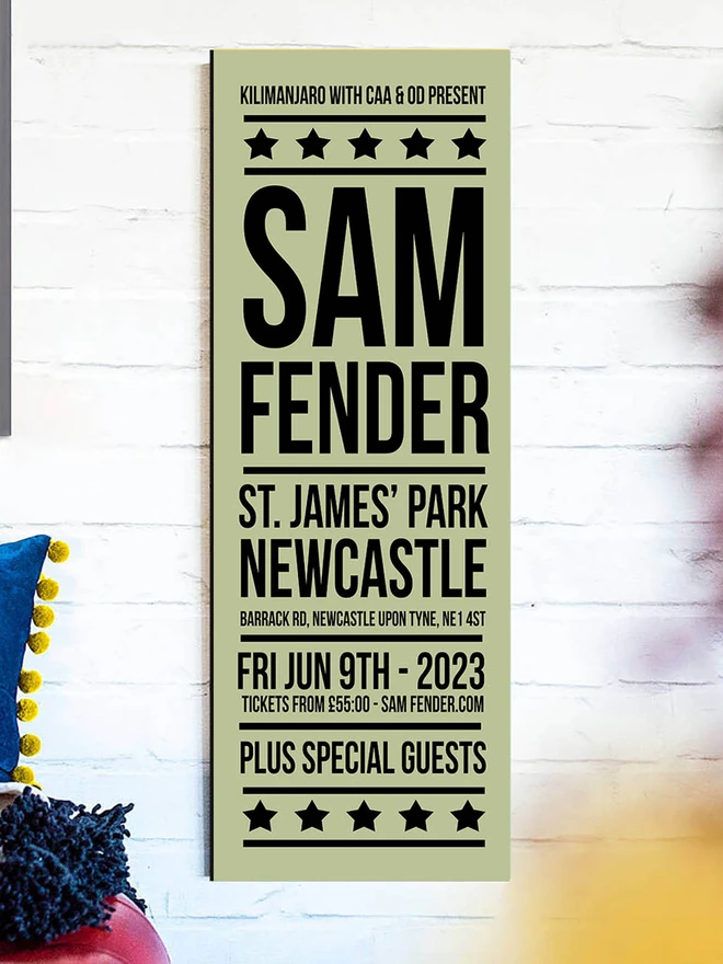 personalised concert ticket