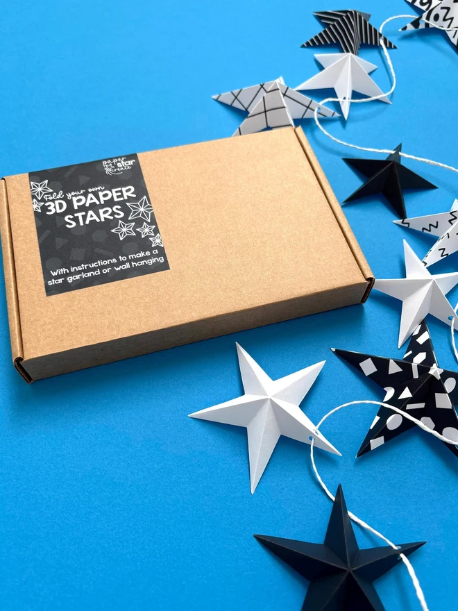 3D Paper Star Garland Kit: Black & White Origami