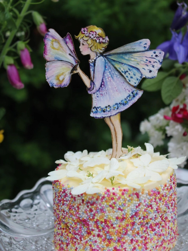 Fairy And Butterfly - Wooden Cake Topper