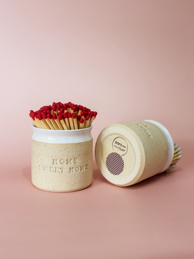 ‘Home Sweet Home’ Ceramic Match Pot With Strike Pad
