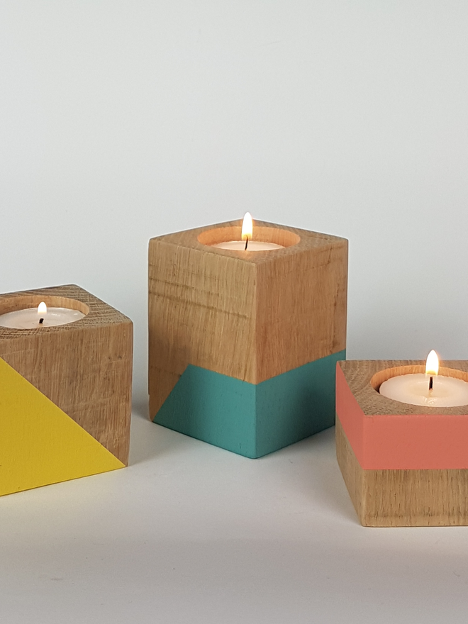 Small Geometric Design Wooden Cube Candle