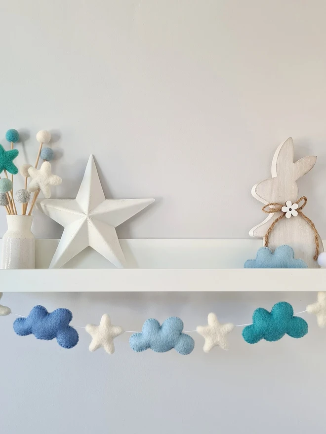 Felt Blue Cloud and Star Garland