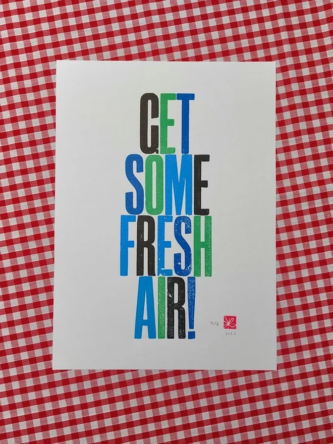 'Get Some Fresh Air' Letterpress Print