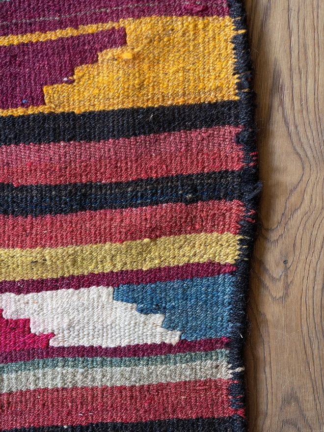 Wool vintage kilim striped rug, woven in bright colours