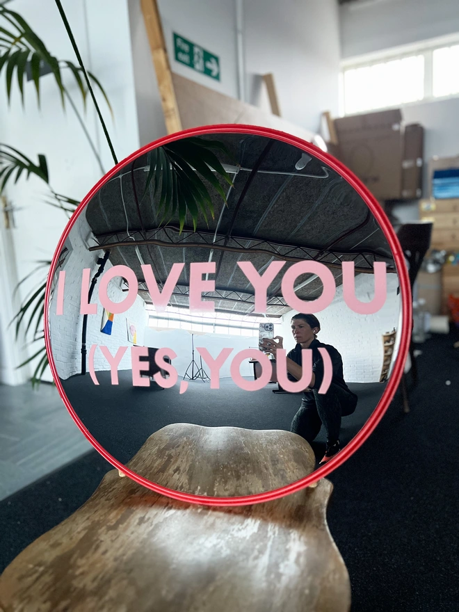 Convex painted mirror I love you