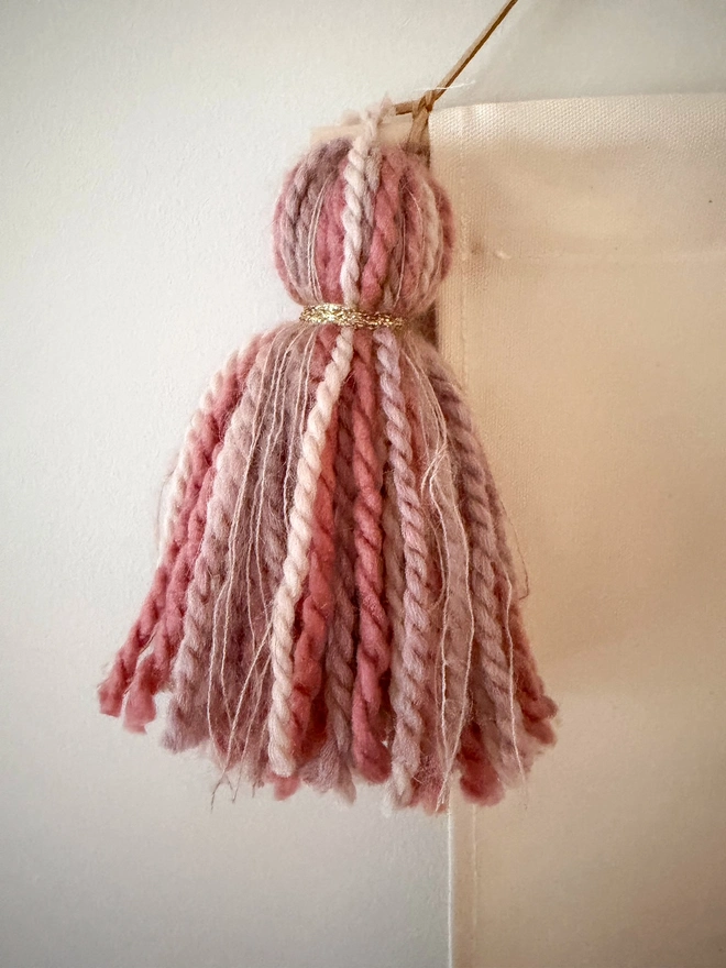 It Was Always You Valentines fabric banner with pink tassels and gold bullion fringe trim