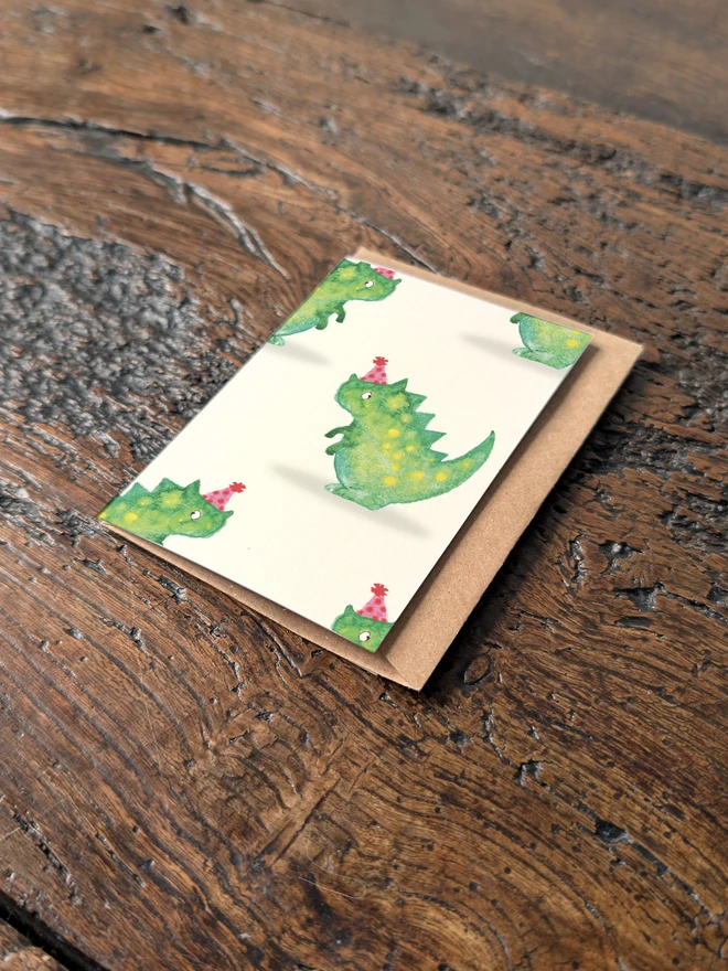 party dinosaur mini card or invitation angled