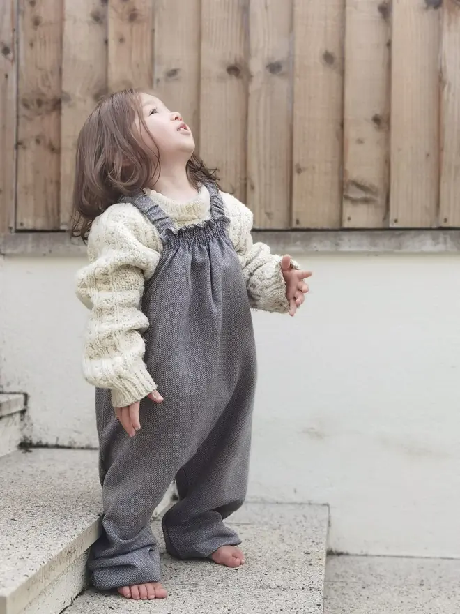 kids herringbone dungarees blue