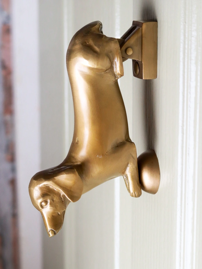 Dachshund Door Knocker in Aged Brass