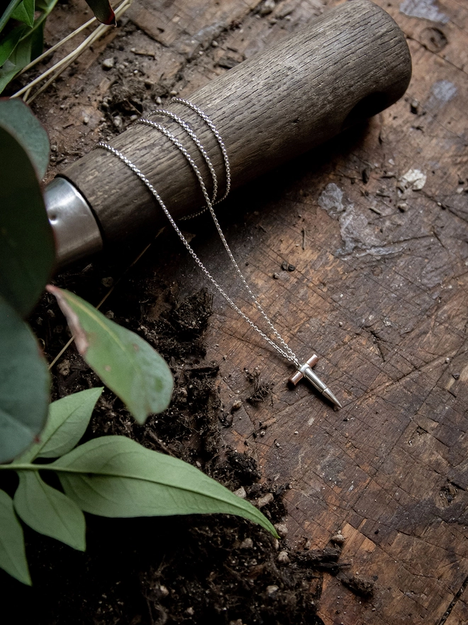 Silver & Rose Gold Hand Trowel Necklace 