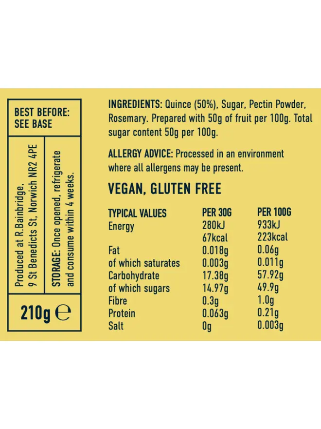 Norfolk Quince Cheese Chutney (Set Of 1, 2 Or 3), the nutritional information of the chutney. 