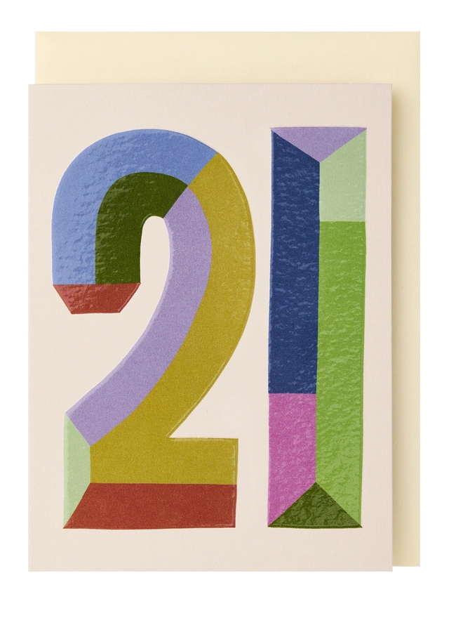 Colour block age 21 mini greeting card