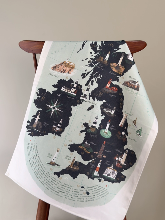Lighthouses of the UK and Ireland Tea Towel Close Up
