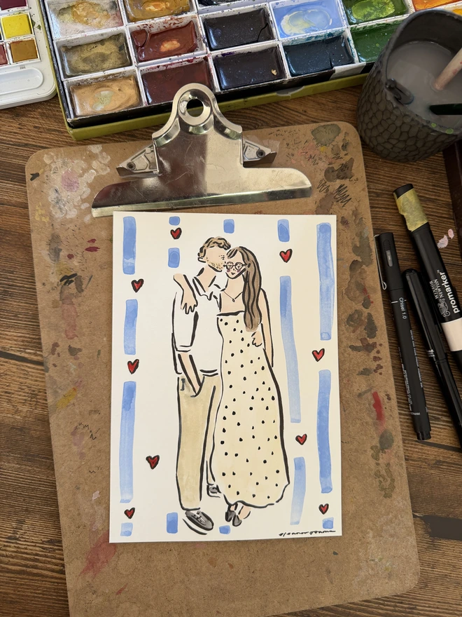 Couples portrait personalised colourful fun portrait polka dot trendy