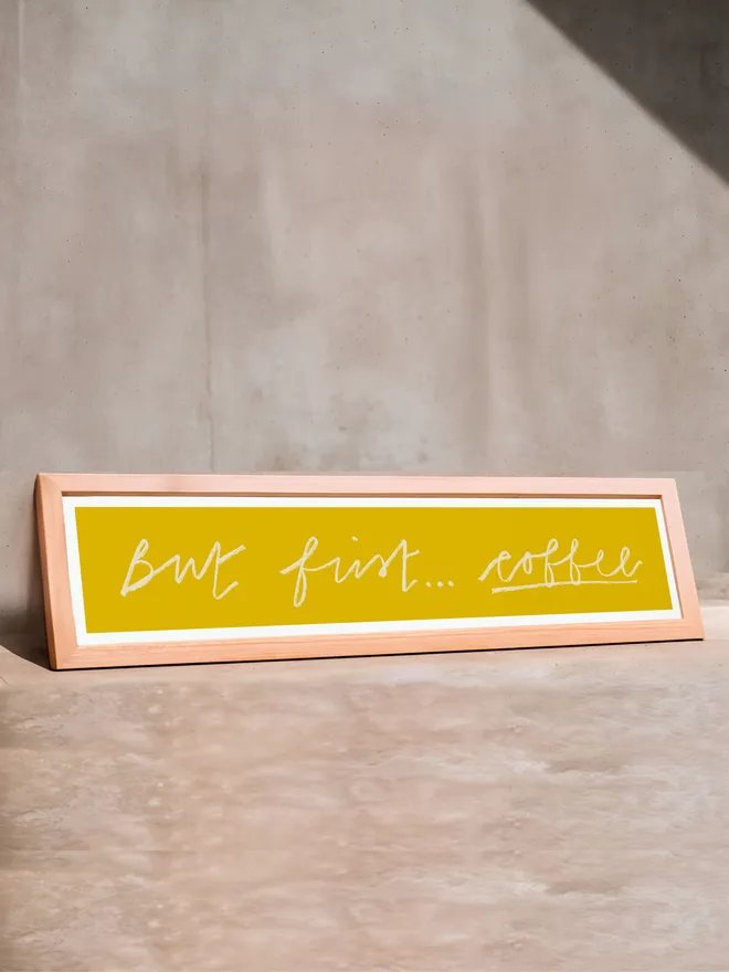 'but first ..... coffee' in yellow
