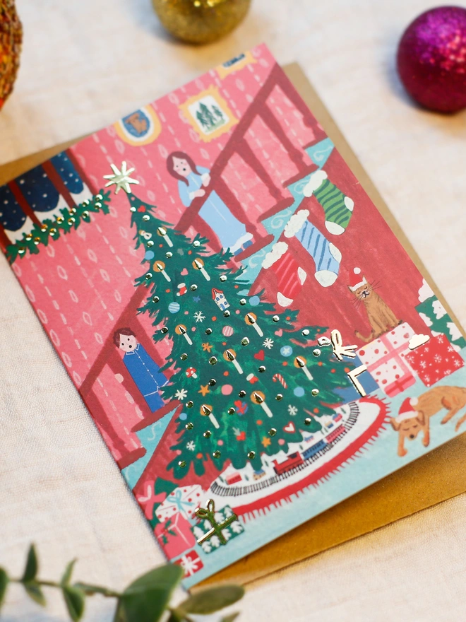 Cosy festive Christmas Eve pink cards 