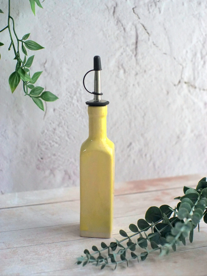 ceramic oil bottle, vinegar bottle, ceramic bottle, bottle with oil dispenser, Jenny Hopps Pottery