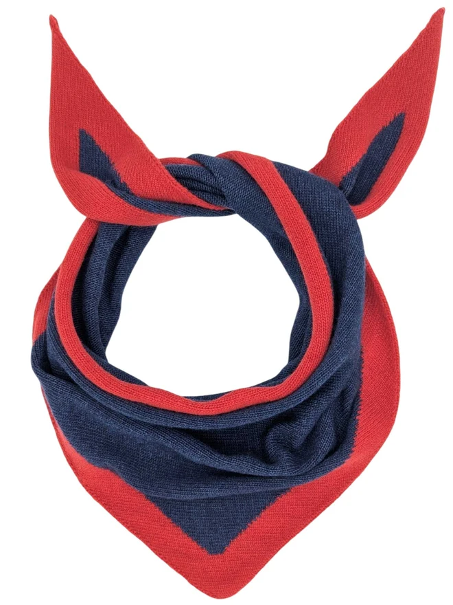navy & red blocks lambswool triangle scarf
