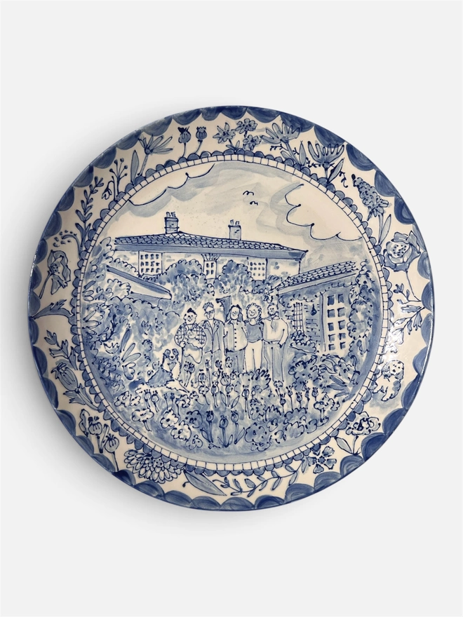 Large Family Plate Personalised Family in garden outside their house