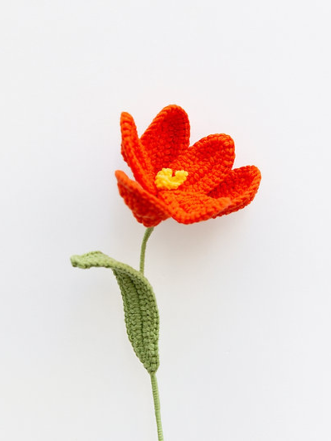 red crochet tulip stem