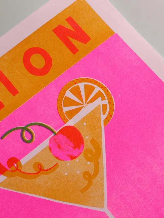 Lemon Drop Martini Cocktail Risograph Print