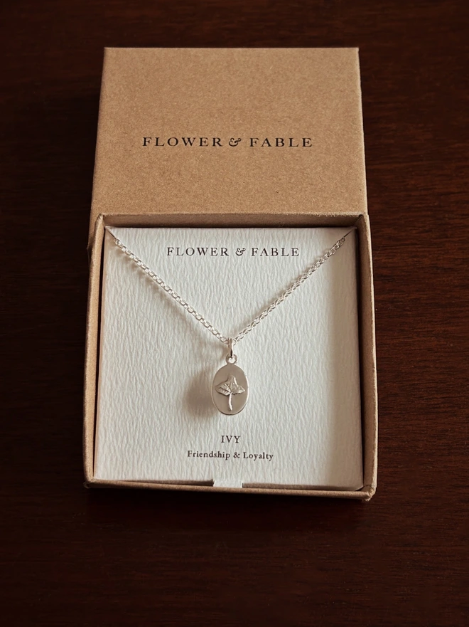 Ivy Medal Charm with Belcher Chain ~ Sterling Silver