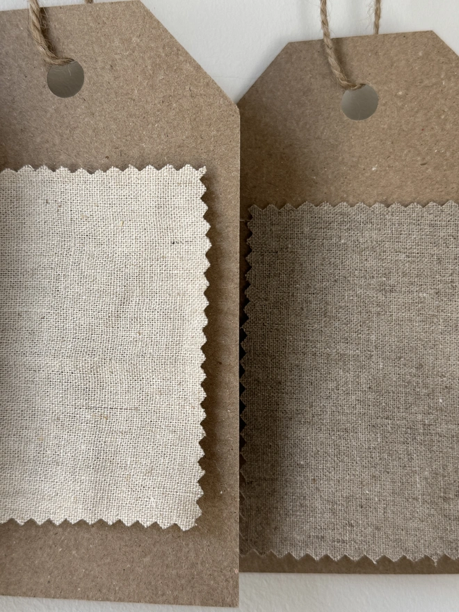 Striped Mini Christmas Stocking. Linen fabric swatches