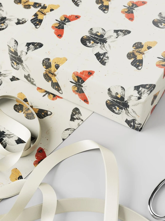 Moths Block Print Wrapping Paper