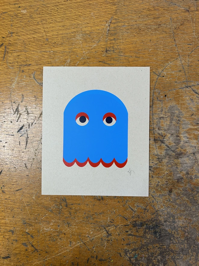Blue and Red Scalloped Ghost Screen print