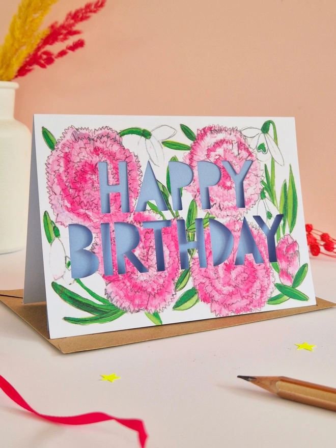 pink carnation birthday card
