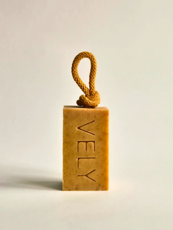 soap on a rope "Orange Kiss" with orange essential oil and turmeric