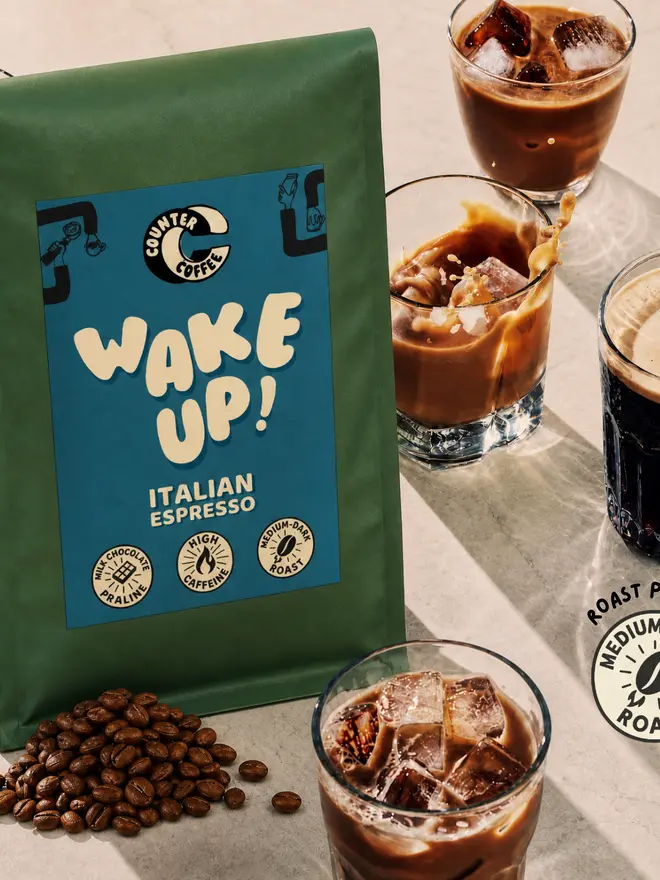 Wake Up! Espresso. A bag of espresso beans from Counter Coffee.