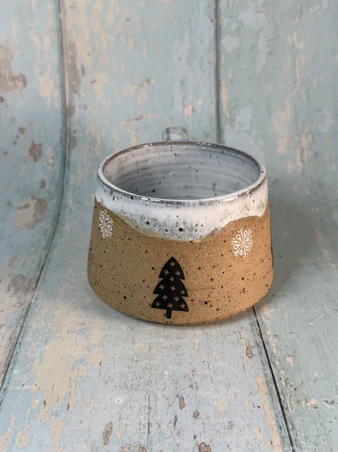 Cozy Rustic Black and White Christmas Tree Mug