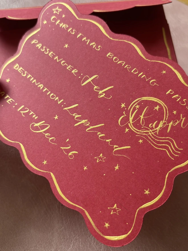 Dark Red and Gold Calligraphy Lapland Travel Voucher