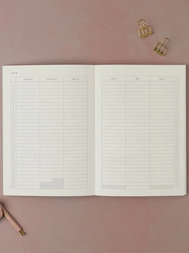 Colour Study Daily Planner open to a yearly calendar spread