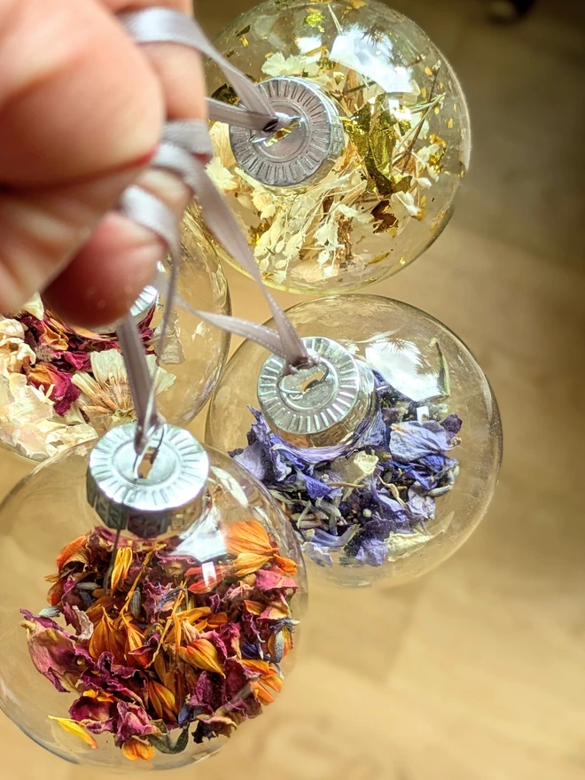 flower petal in glass baubles