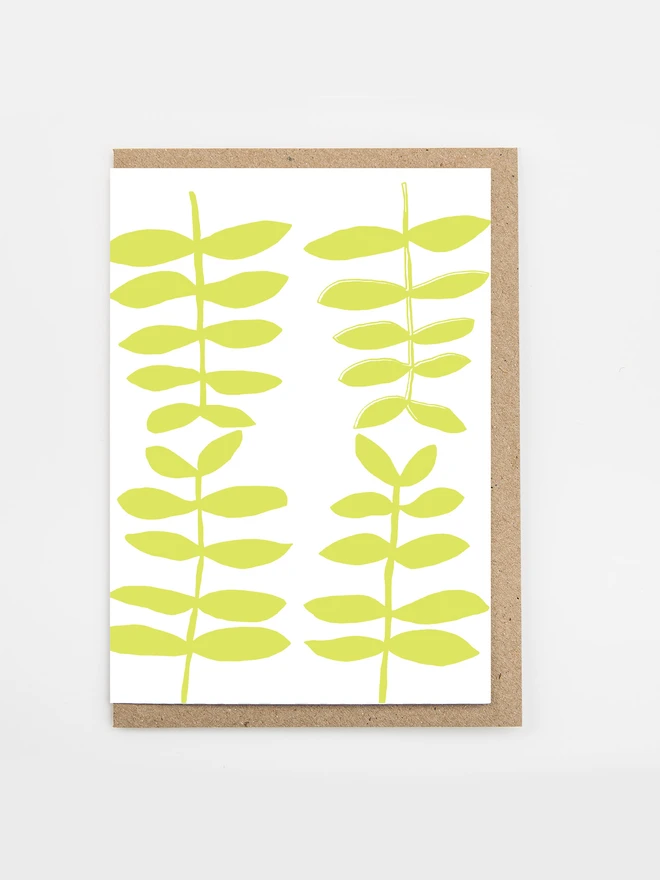 ash lime leaf pattern greetings card