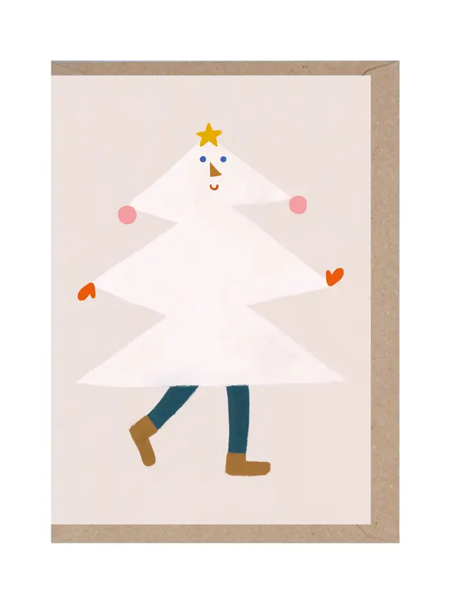 white christmas tree illustrated christmas greeting card