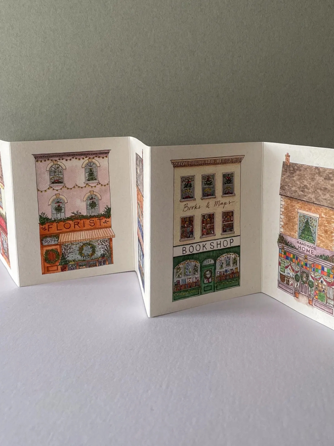 Festive Shop Fronts Concertina Christmas Card