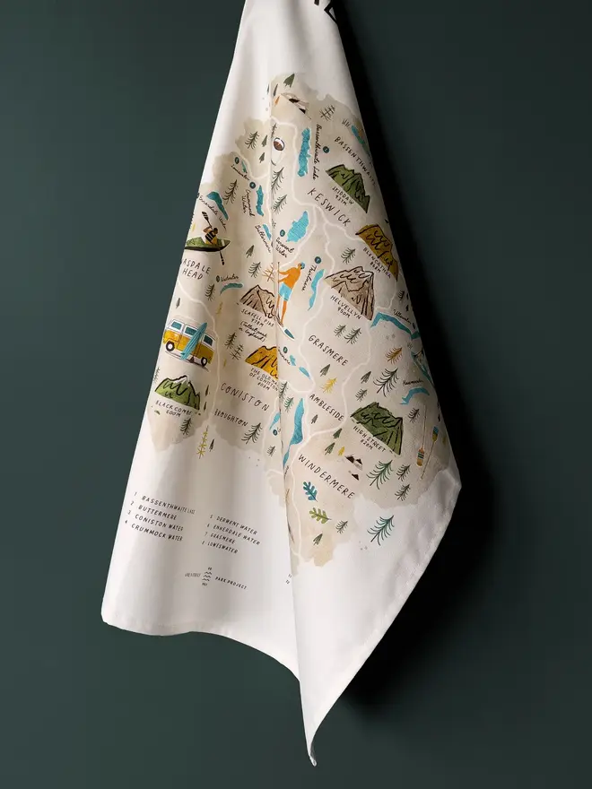 lake district paddleboarding map tea towel