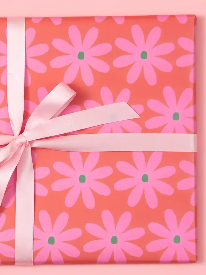 Pink & Orange Flowers Wrapping Paper