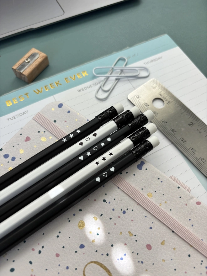 Personalised Monochrome HB Pencil Set: Black & White Foil