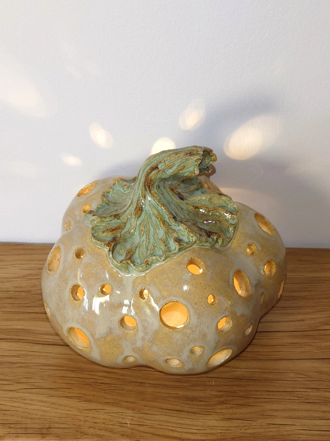 Yellow pumpkin tea light candle lantern