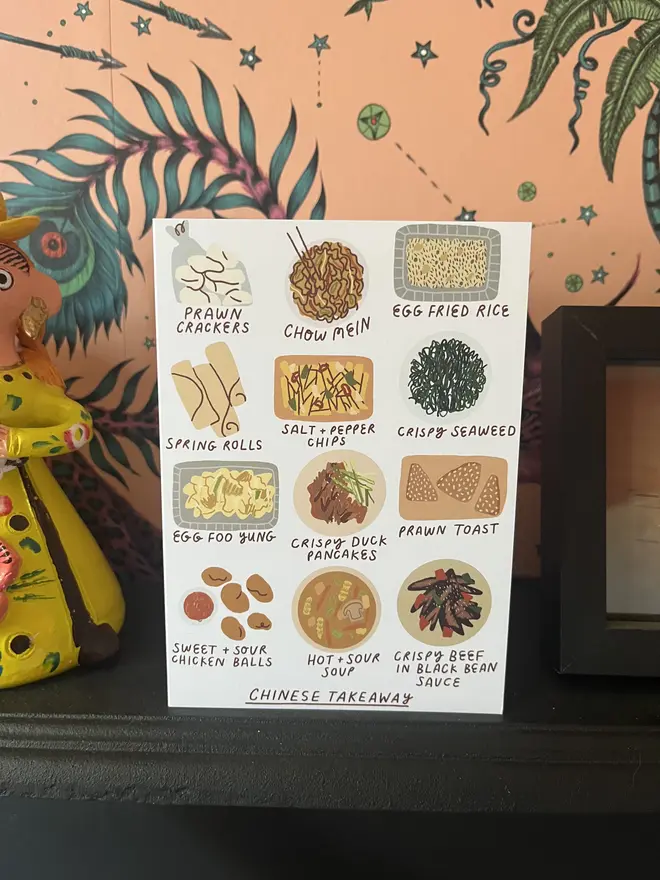 Chinese takeaway card on fireplace